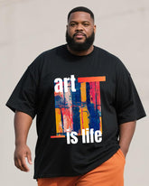 Big & Tall Men's Orange Graffiti Art Is Life Alphabet Print Round Neck Short Sleeve T-Shirt Shorts Suit